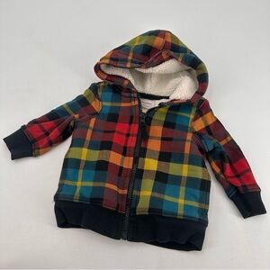 Hanna Andersson Plaid Sherpa Lined Zip Up Hoodie Sweatshirt 70 6-12 months